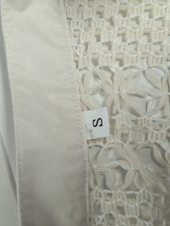 00626 Women's Crochet Pearl Button Front Top Cream size Small western bohemian - Picture 7 of 8